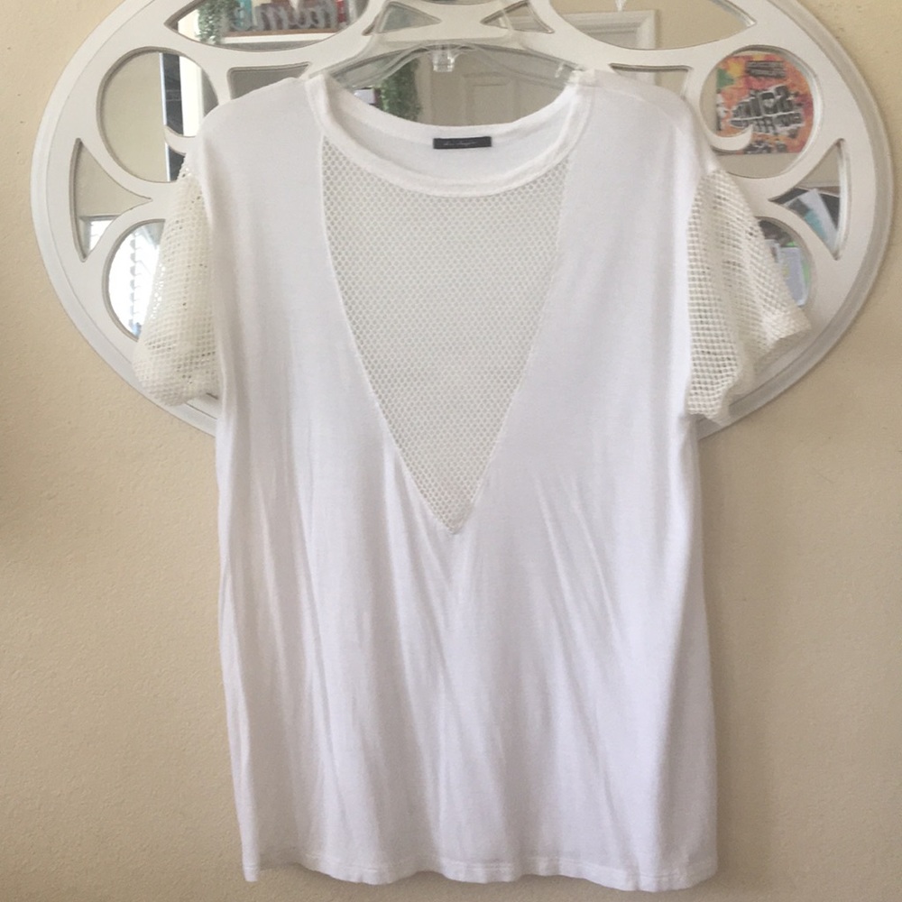 LF the brand white top with fishnet details